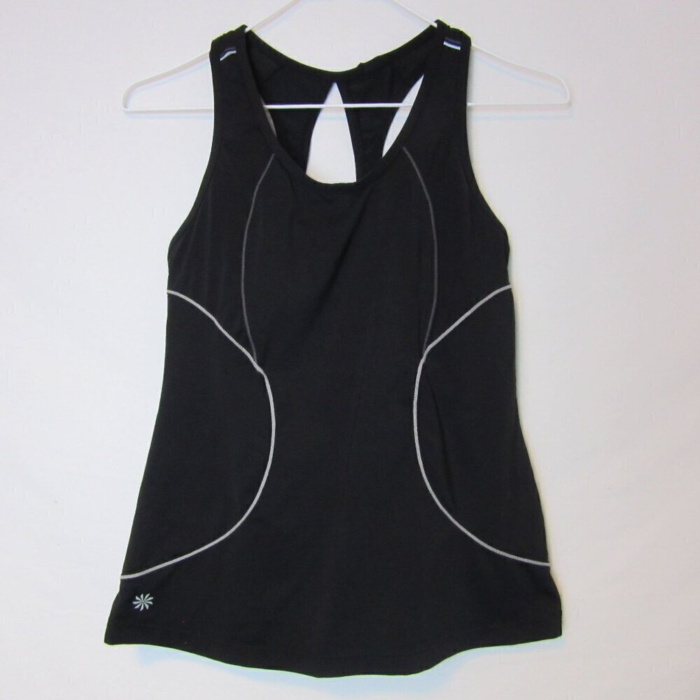 Athleta Tank Top Cycling Black Rear Pocket Racerback Reflective Gym Womens Small